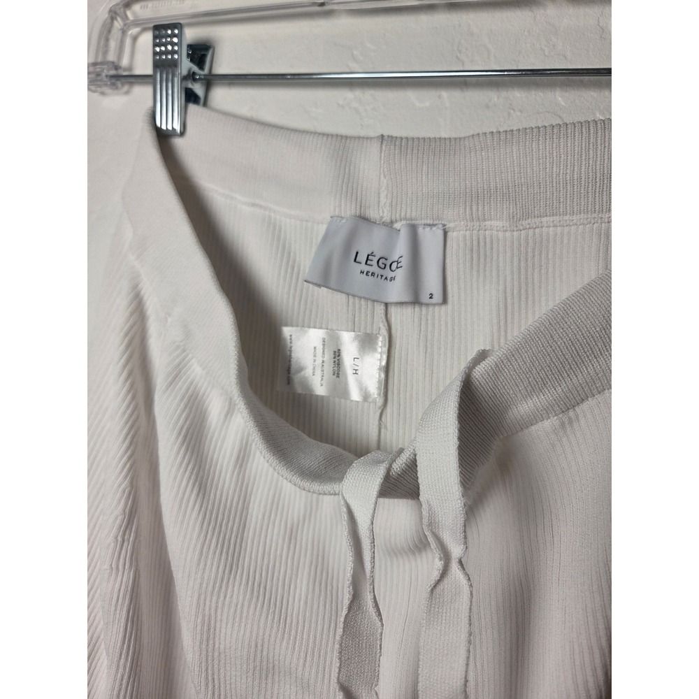 Legoe Heritage White Ribbed Knit Wide Leg Drawstring Pants Women Size 2 L/H - Picture 4 of 5